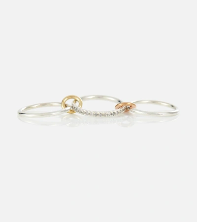 Spinelli Kilcollin Tigris Mx Gris Sterling Silver Ring With Diamonds And Yellow And Rose Gold Connectors In Gold