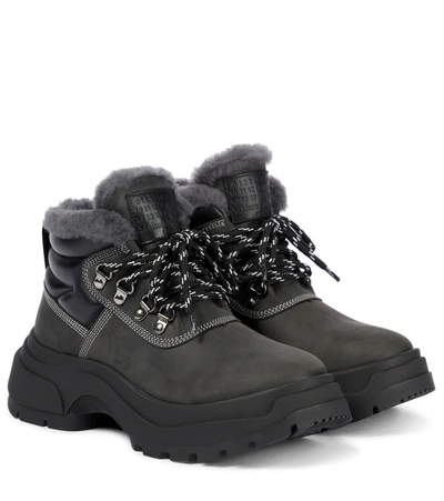 Shop Maison Margiela Shearling-lined Leather Ankle Boots In Grey
