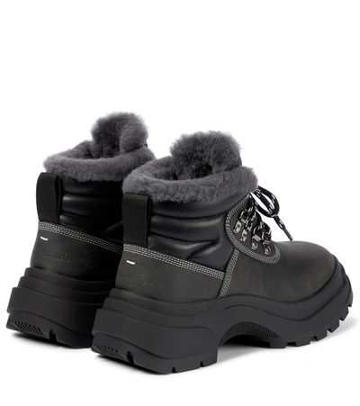 Shop Maison Margiela Shearling-lined Leather Ankle Boots In Grey