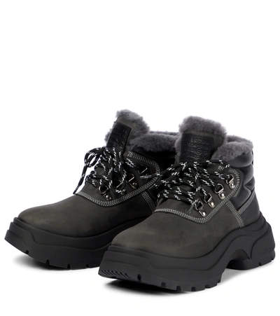 Shop Maison Margiela Shearling-lined Leather Ankle Boots In Grey