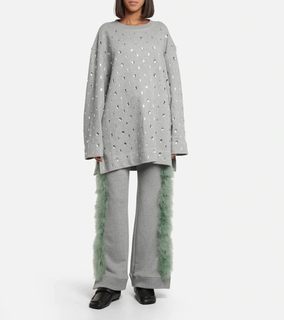 Shop Dries Van Noten Embellished Cotton Sweatshirt In Grey