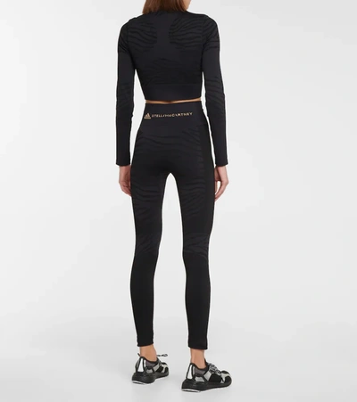 Shop Adidas By Stella Mccartney Zebra-striped Sports Leggings In Black