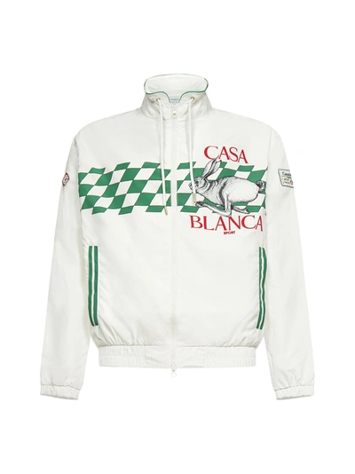 Shop Casablanca Printed Drawstring Zipped Jacket In White