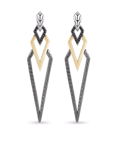 Shop John Hardy 18kt Yellow Gold, Sterling Silver And Rhodium Tiga Classic Chain Sapphire And Spinel Drop Earrings In Silber