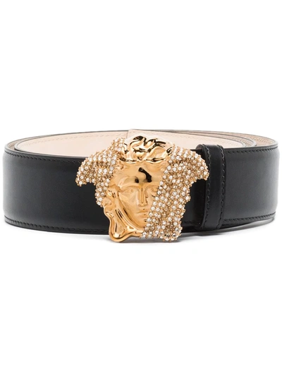 Shop Versace La Medusa Crystal-embellished Belt In Schwarz