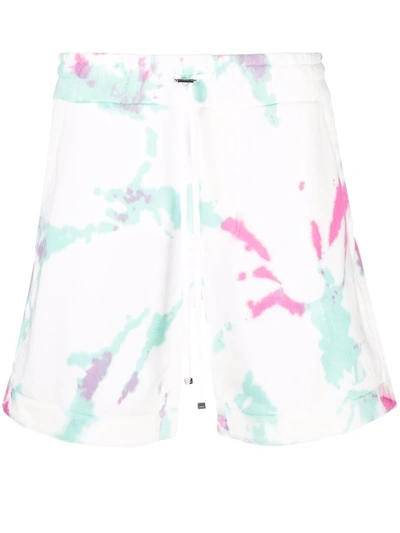 Shop Amiri Tie-dye Drawstring Shorts In White