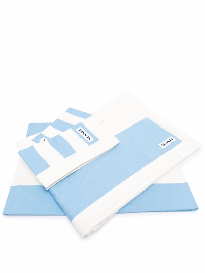 Shop Sunnei Two-tone Cotton Bedding Set In Blau