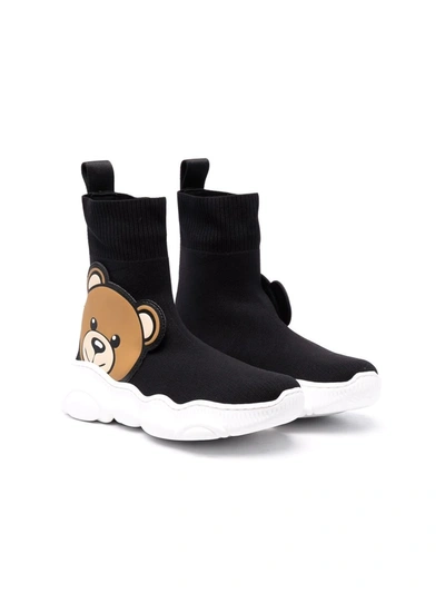 Shop Moschino Teddy Bear Sock-style High-top Sneakers In Black
