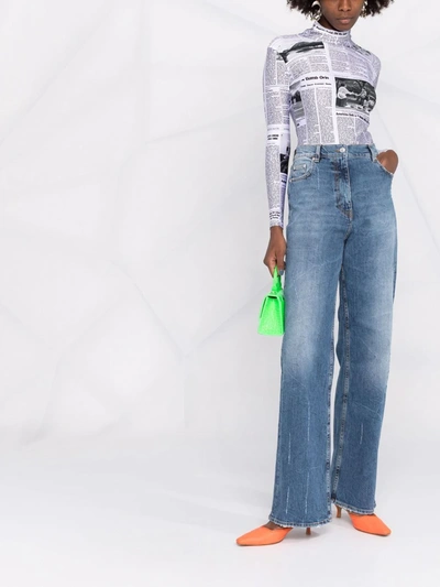 Shop Msgm Faded Straight-leg Jeans In Cyan