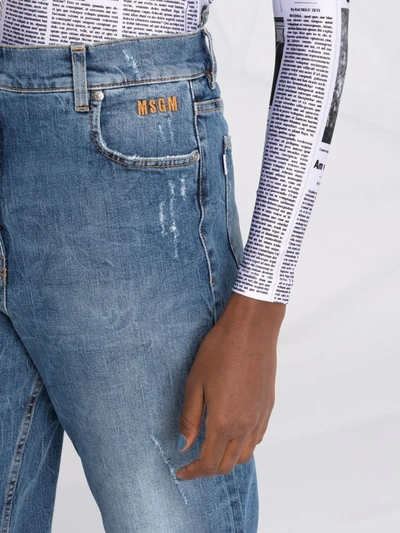 Shop Msgm Faded Straight-leg Jeans In Cyan