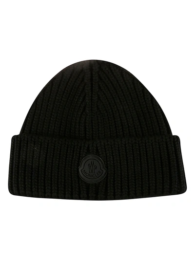 Shop Moncler Logo Patched Knit Beanie In Black