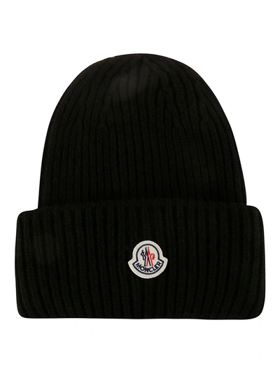 Shop Moncler Logo Patched Knit Beanie In Black