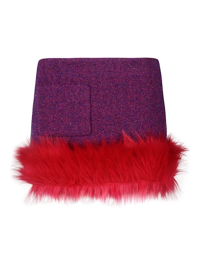 Shop Saint Laurent Fur Hem Embellished Short Skirt In Fuchsia/violet