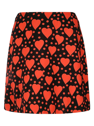 Shop Saint Laurent Heart Print Pencil Skirt In Vermillion Black