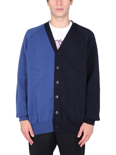 Comme Des Garçons Shirt Colour-block V-neck Cardigan In Blue