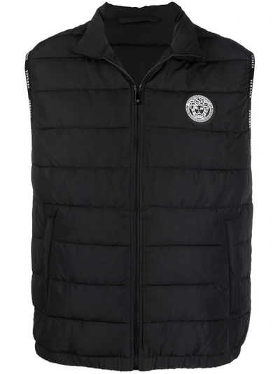 Shop Versace Logo-patch Padded Jacket In Schwarz