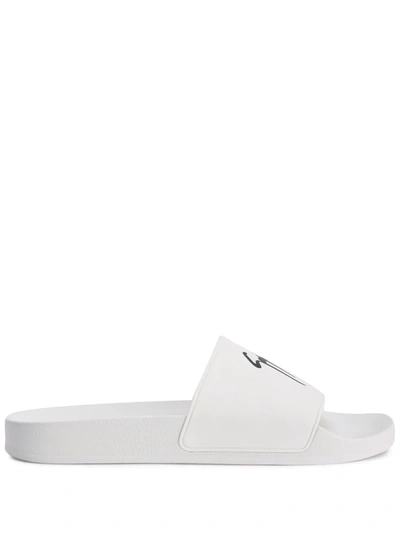 Shop Giuseppe Zanotti Brett Logo Slides In Weiss