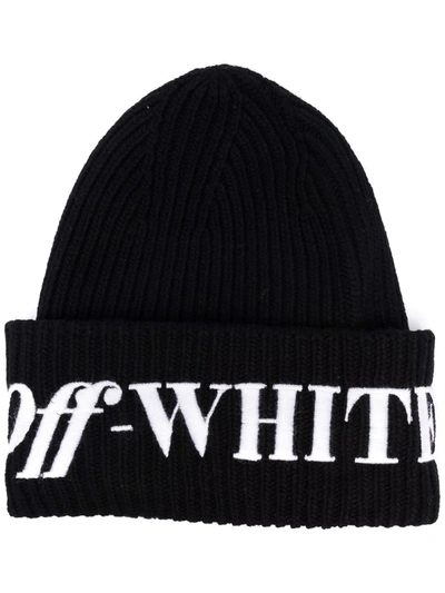 Shop Off-white Embroidered Logo Ribbed Beanie In Schwarz