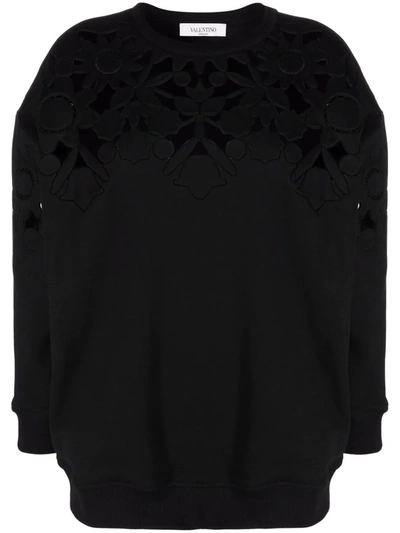 Shop Valentino Floral-detail Sweatshirt In Schwarz