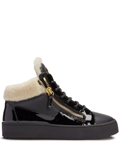Shop Giuseppe Zanotti Kriss Leather Mid-top Sneakers In Black