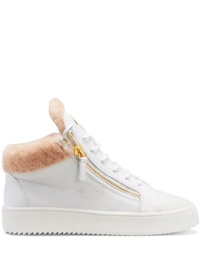 Shop Giuseppe Zanotti Kriss Shearling-lined Mid-top Sneakers In White