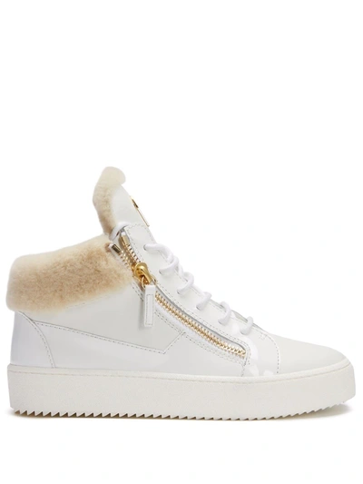 Shop Giuseppe Zanotti Kriss Leather Mid-top Sneakers In White