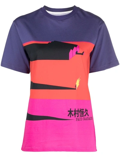 Rabanne Colour-block Crewneck T-shirt In Violett
