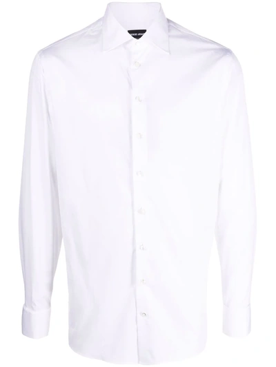 Shop Giorgio Armani Long-sleeve Cotton Shirt In Weiss