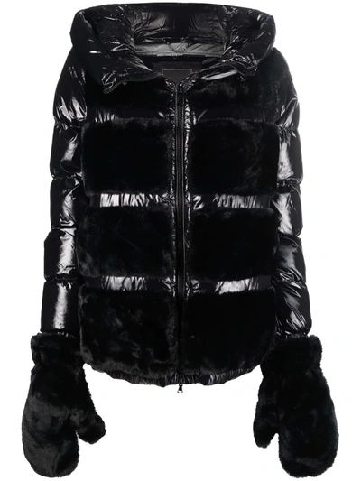 Shop Geox Panelled Hooded Puffer Jacket In Schwarz