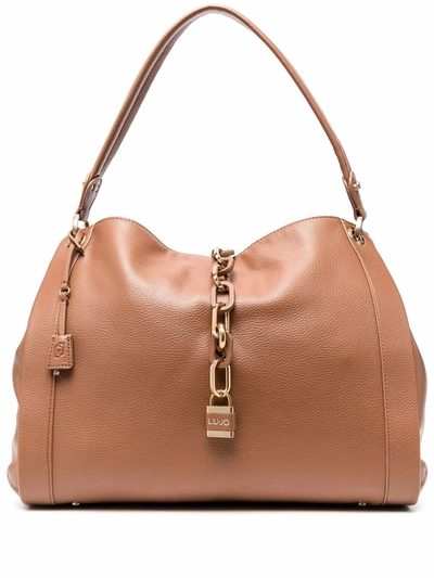 Shop Liu •jo Padlock Top-handle Tote Bag In Braun