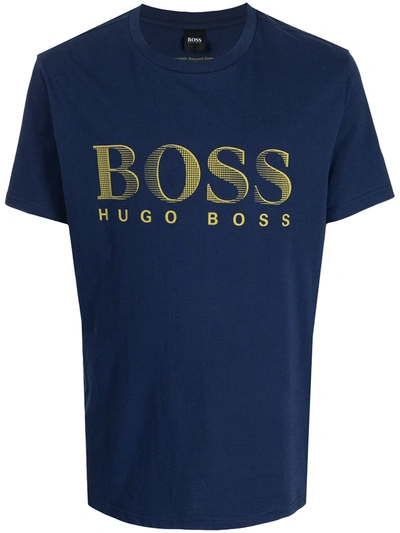 Shop Hugo Boss Logo-print Cotton T-shirt In Blau