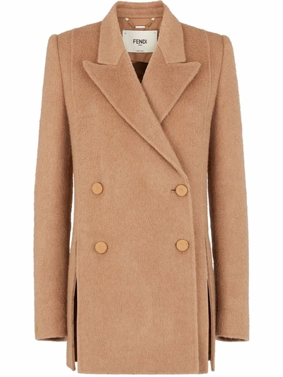 Shop Fendi Knitted Camel-hair Peacoat In Nude