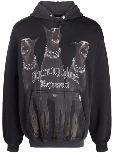 Represent Thoroughbred Printed Cotton Hoodie In Grigio | ModeSens