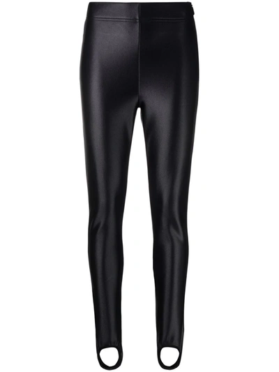 Shop Moncler High-shine Stirrup-cuff Leggings In Black
