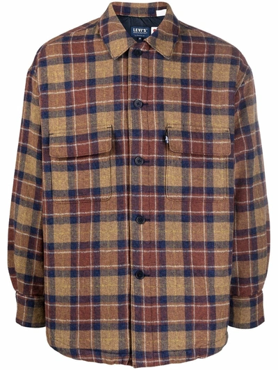 Shop Levi's Check-pattern Shirt Jacket In Braun