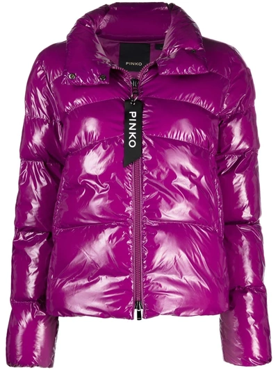 Shop Pinko High-shine Finish Puffer Jacket In Violett