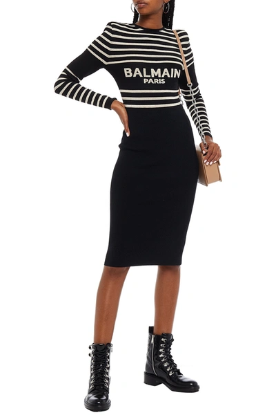 Shop Balmain Metallic Jacquard-knit Bodysuit In Black