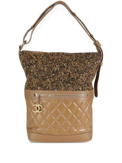 Pre-owned Chanel Diamond-quilted Tweed Shoulder Bag In Brown