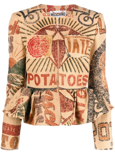 Shop Moschino Potato Field Linen Juta Jacket In Brown
