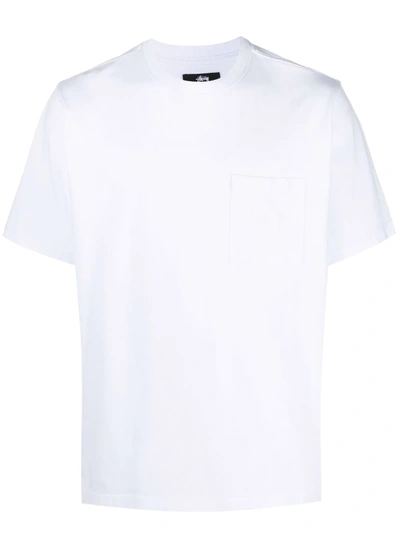 Shop Stussy Logo-embroidered Pocket T-shirt In White
