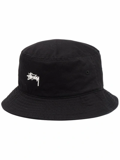 Shop Stussy Embroidered-logo Bucket Hat In Black