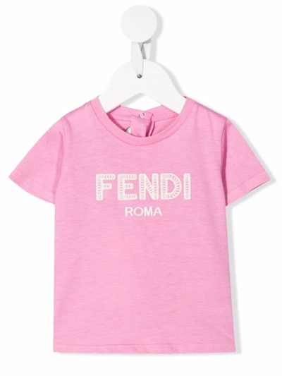 Shop Fendi Embroidered-logo Cotton T-shirt In Pink