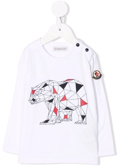 Shop Moncler Geometric Bear-print T-shirt In White