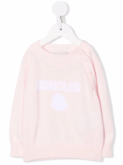 Shop Moncler Long-sleeved Logo Knit Jumper In Pink