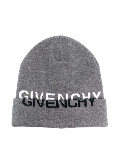 Shop Givenchy Logo-print Knitted Beanie In Grey