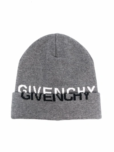 Givenchy Logo-print Knitted Beanie In Grey