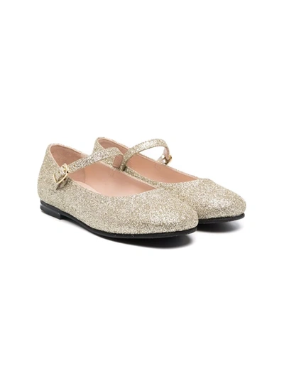Il Gufo Glittered Ballerina Shoes In Gold