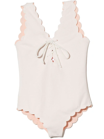Shop Marysia Bumby Palm Springs Scalloped Swimsuit In White
