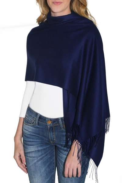 Shop Amicale Tissue Weight Fringe Scarf In 410navy