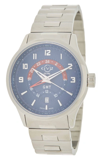 Shop Gevril Giromondo Blue Dial Bracelet Watch, 40mm In Stainless Steel